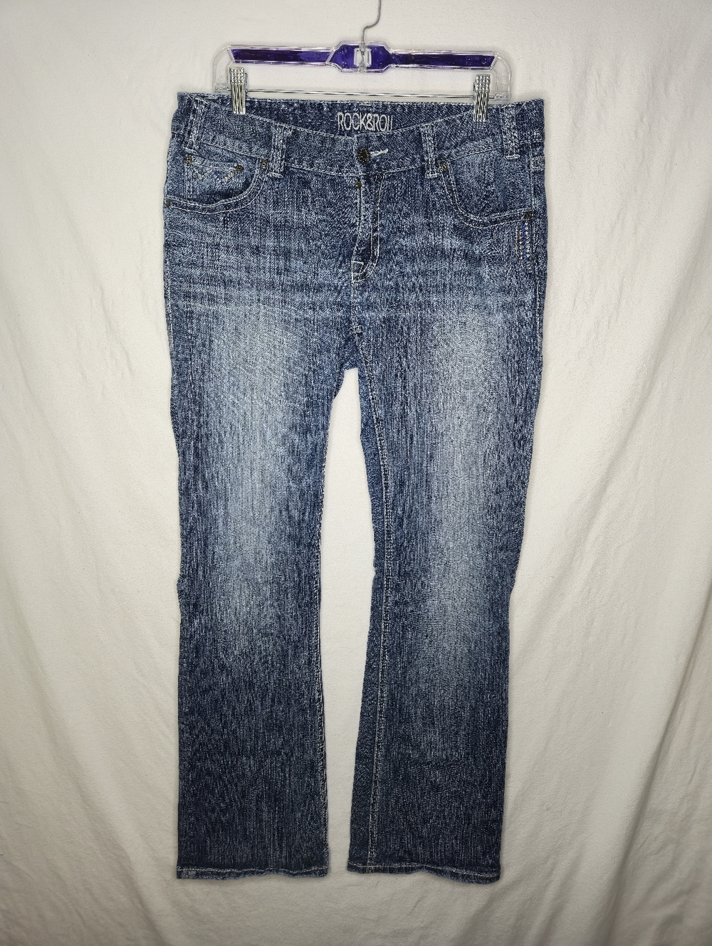 Rock&Roll Cowgirl Ladies Denim Blue Jeans Mid Size Bootcut Size 34x34